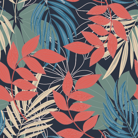 비닐 카펫 꽃과 식물 모던 우아한 동식물 패턴 - TenStickers