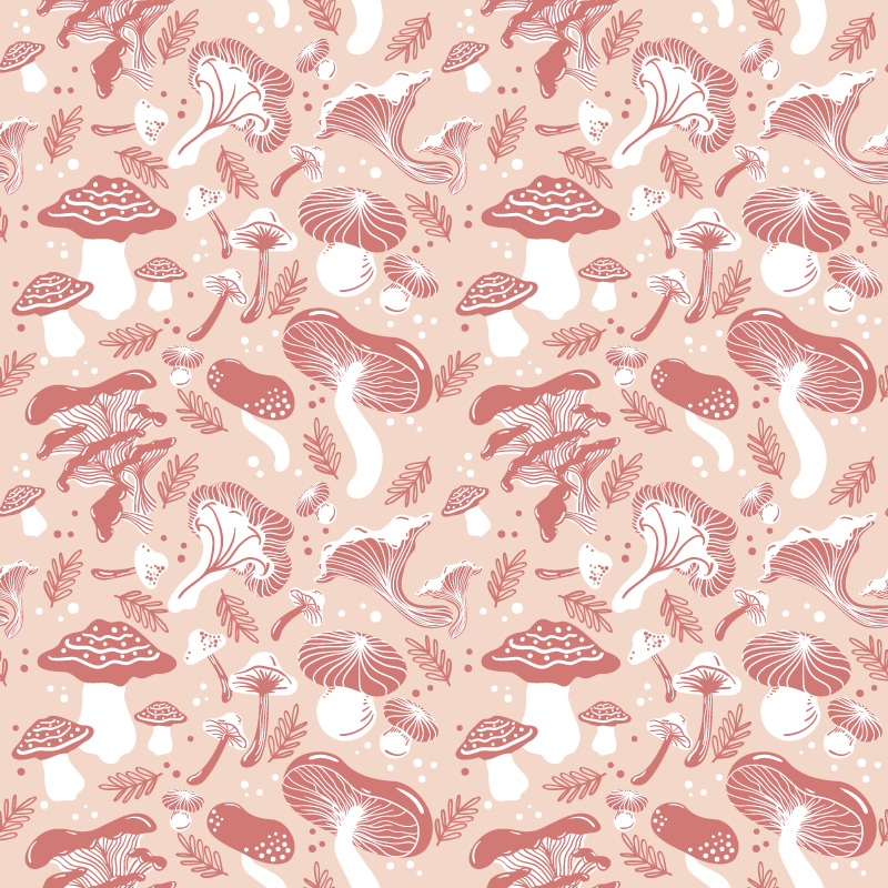 비닐 카펫 꽃과 식물 베이지 배경의 숲 속 버섯 - TenStickers