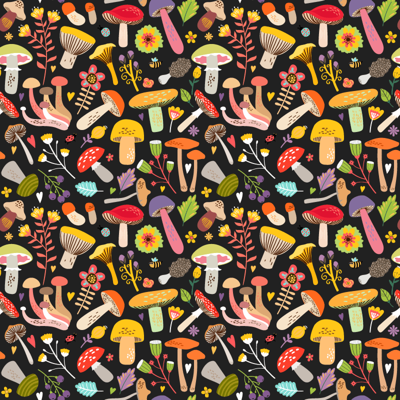 비닐 카펫 꽃과 식물 가을 버섯 패턴 - TenStickers