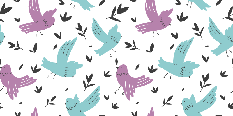 비닐 카펫 꽃과 식물 파란색과 보라색 새와 식물 일러스트 - TenStickers