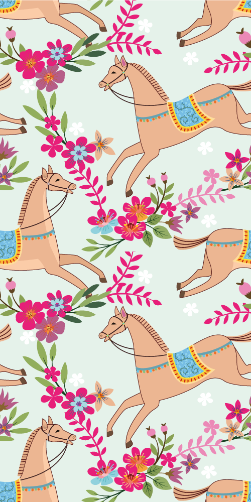 침실용 비닐 카펫 핑크 꽃 말 패턴 - TenStickers