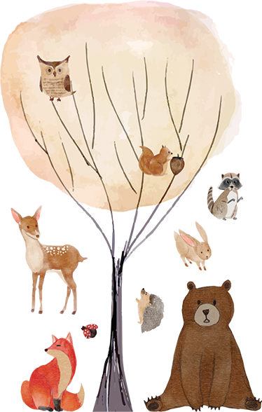 어린 이용 비닐 카펫 숲속 동물과 나무 - TenStickers