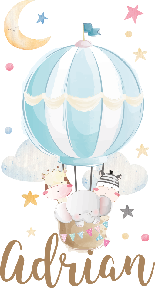 어린 이용 비닐 카펫 풍선 위의 세 동물과 별, 구름 - TenStickers