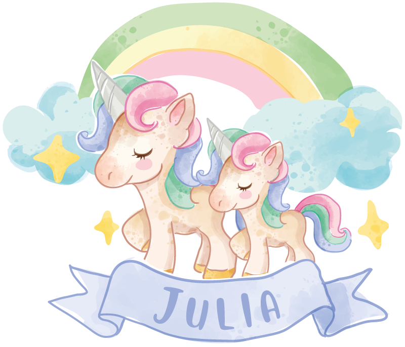 어린 이용 비닐 카펫 무지개 위 행복한 유니콘 - TenStickers