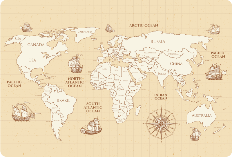 세계 지도 비닐 카펫 고풍스러운 나라 지도 - TenStickers