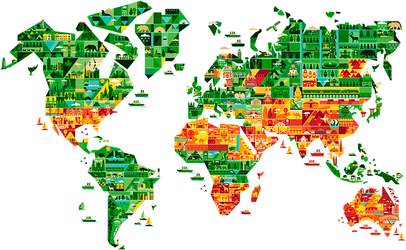 세계 지도 비닐 카펫 기하학적 세계 지도 장식 비닐 - TenStickers