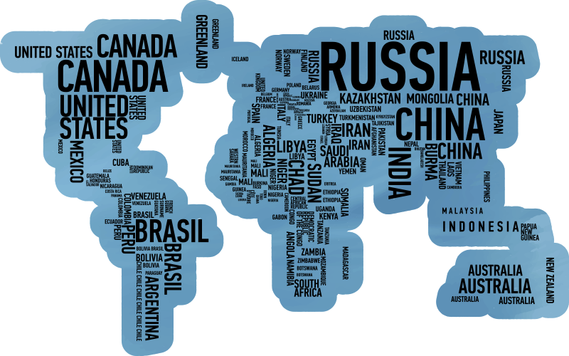 국가 이름으로 멋진 세계지도 비닐 깔개 - TenStickers