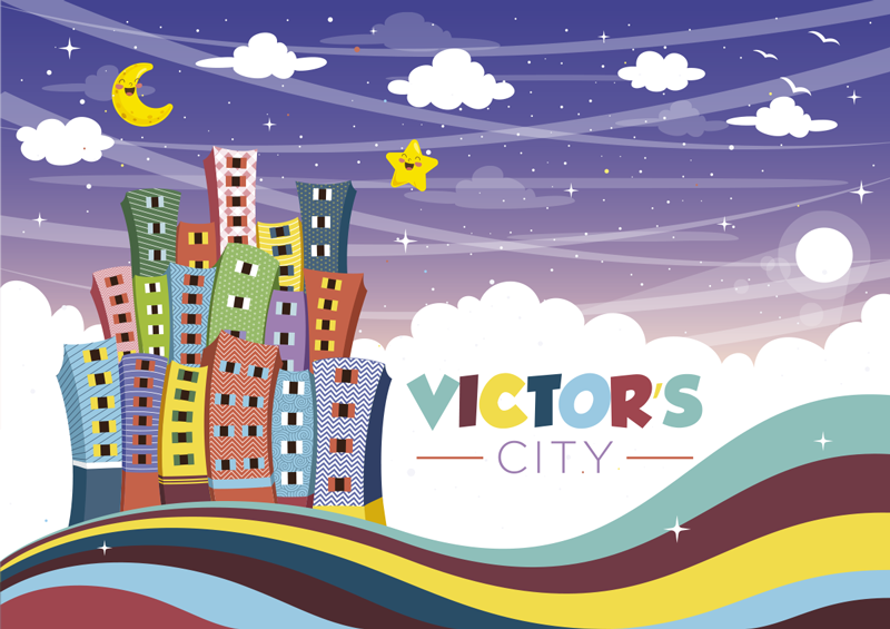 이름이있는 비닐 카펫 도시 풍경 무지개 - TenStickers