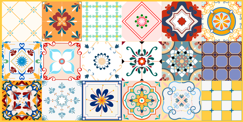 여러 다채로운 hidraulic 패턴 타일 카펫 - TenStickers