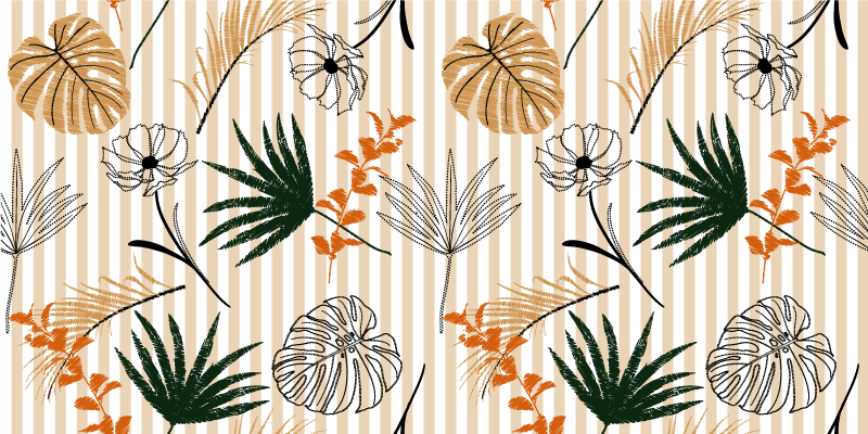 비닐 깔개 검정 흰색과 베이지 색 꽃 - TenStickers