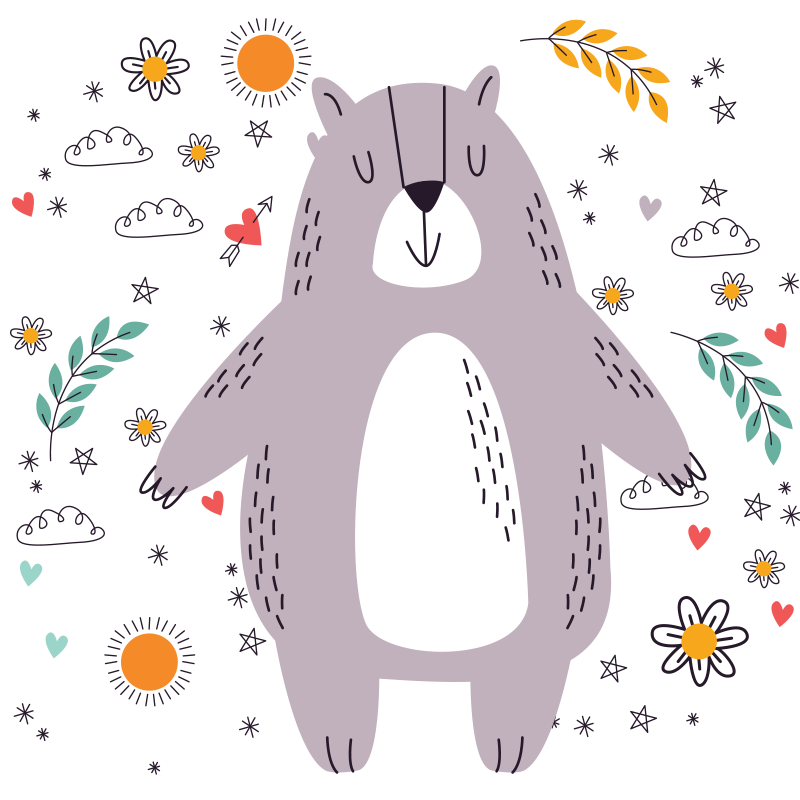 귀여운 꽃 곰 동물 깔개 - TenStickers