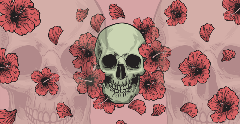 할로윈 비닐 카펫 해골 꽃무늬 오버레이 - TenStickers