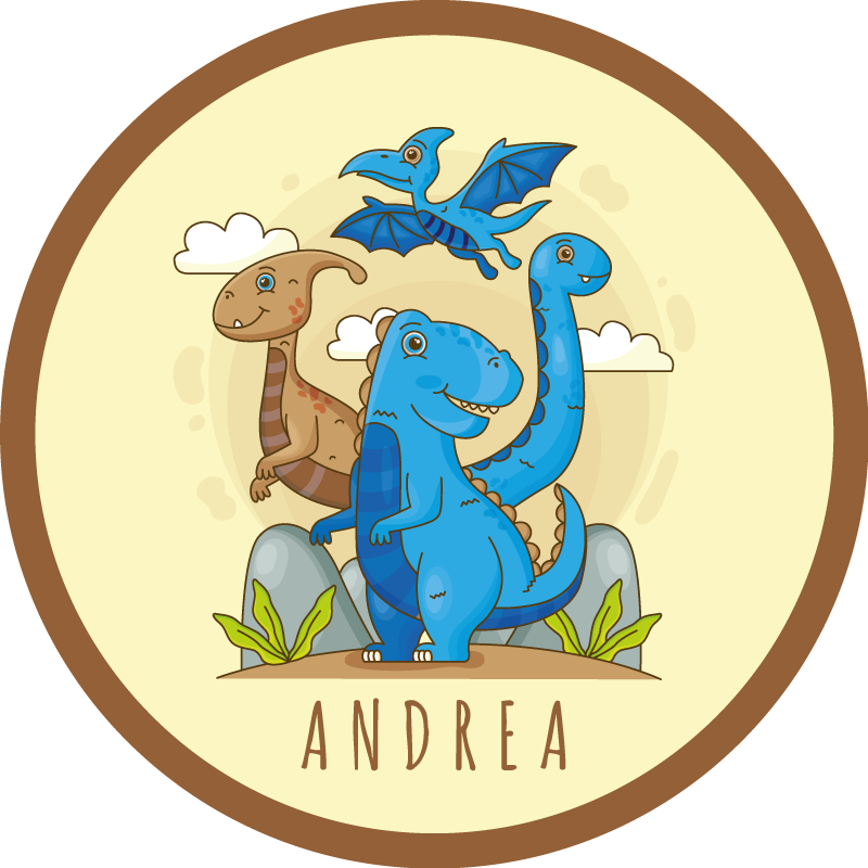 이름이있는 비닐 카펫 공룡 원형 구성 - TenStickers