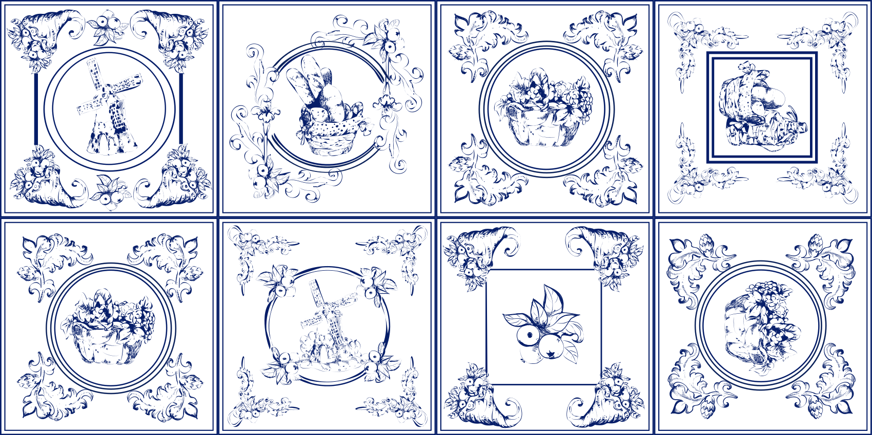 빈티지 블루 타일 카펫 - TenStickers