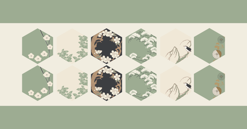 비닐 카펫 꽃과 식물 플로랄 육각형 - TenStickers