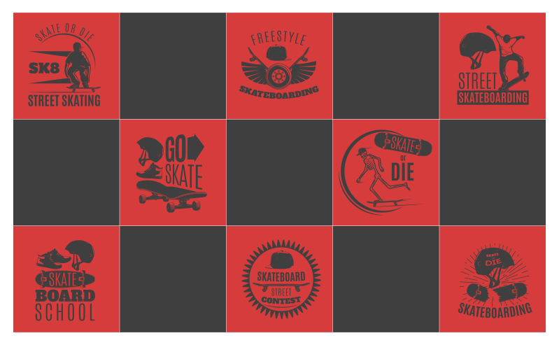 빨간색과 검은 색 스케이트 보드 십대 비닐 러그 - TenStickers