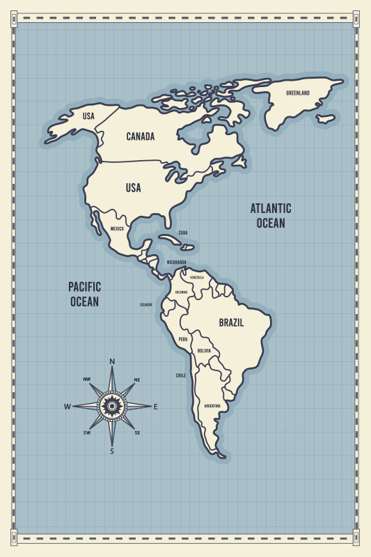 아메리카 대륙의지도 카드-세계지도 깔개 - TenStickers