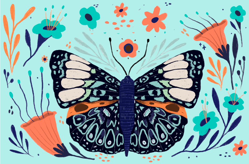 비닐 카펫 꽃과 식물 다채로운 나비 디테일 - TenStickers