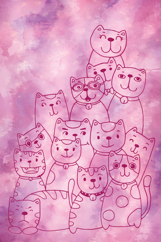 어린 이용 비닐 카펫 장난꾸러기 고양이 모임 - TenStickers