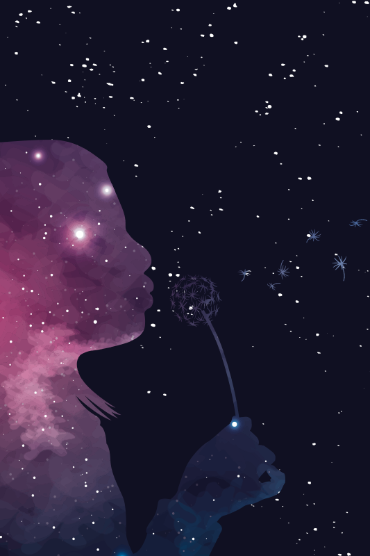 별이있는 비닐 카펫 우주 소녀의 민들레 날리기 - TenStickers