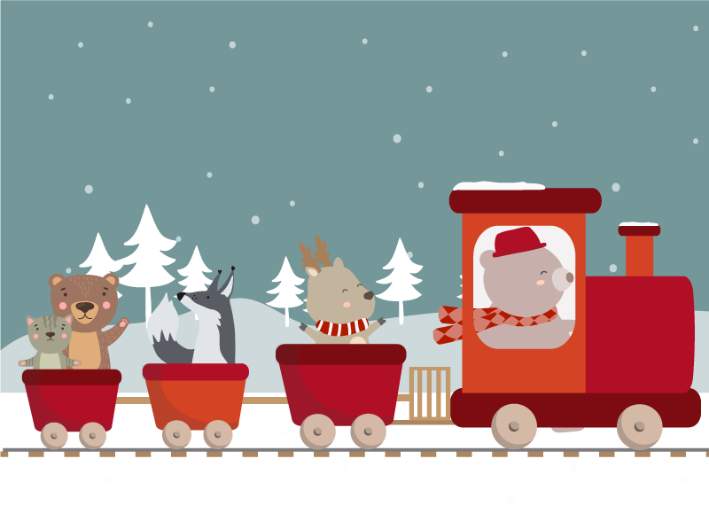 어린 이용 비닐 카펫 동물 기차 모험 - TenStickers