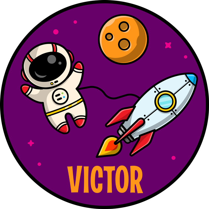 보라색 사용자 지정 매트에 행성과 우주 비행사 - TenStickers