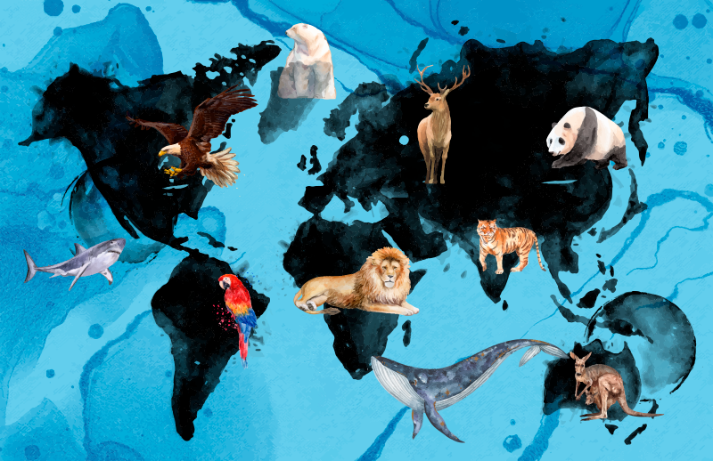 어린 이용 비닐 카펫 푸른색과 검은색 야생동물 - TenStickers