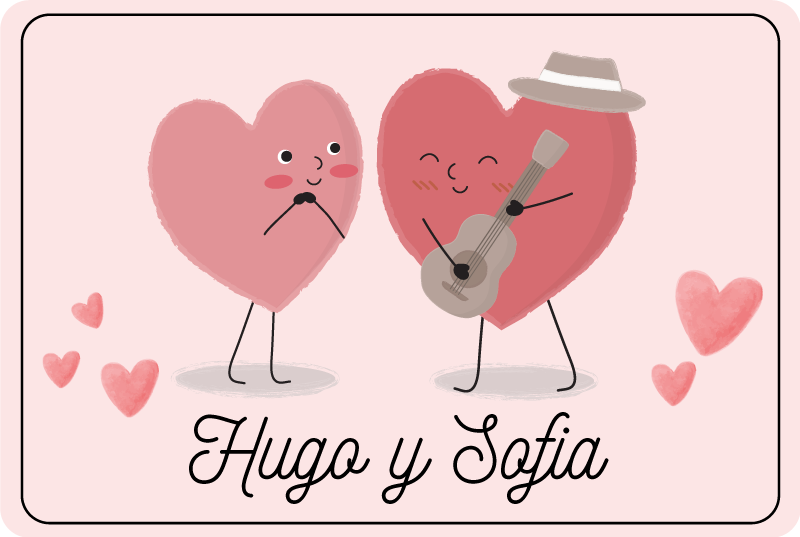 침실용 비닐 카펫 이름이 있는 두 개의 하트 - TenStickers