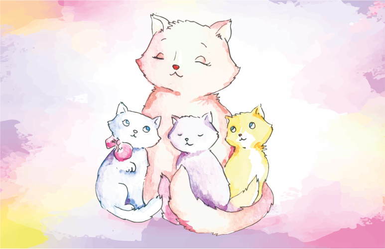 비닐 카펫 보육 귀여운 고양이 가족 - TenStickers