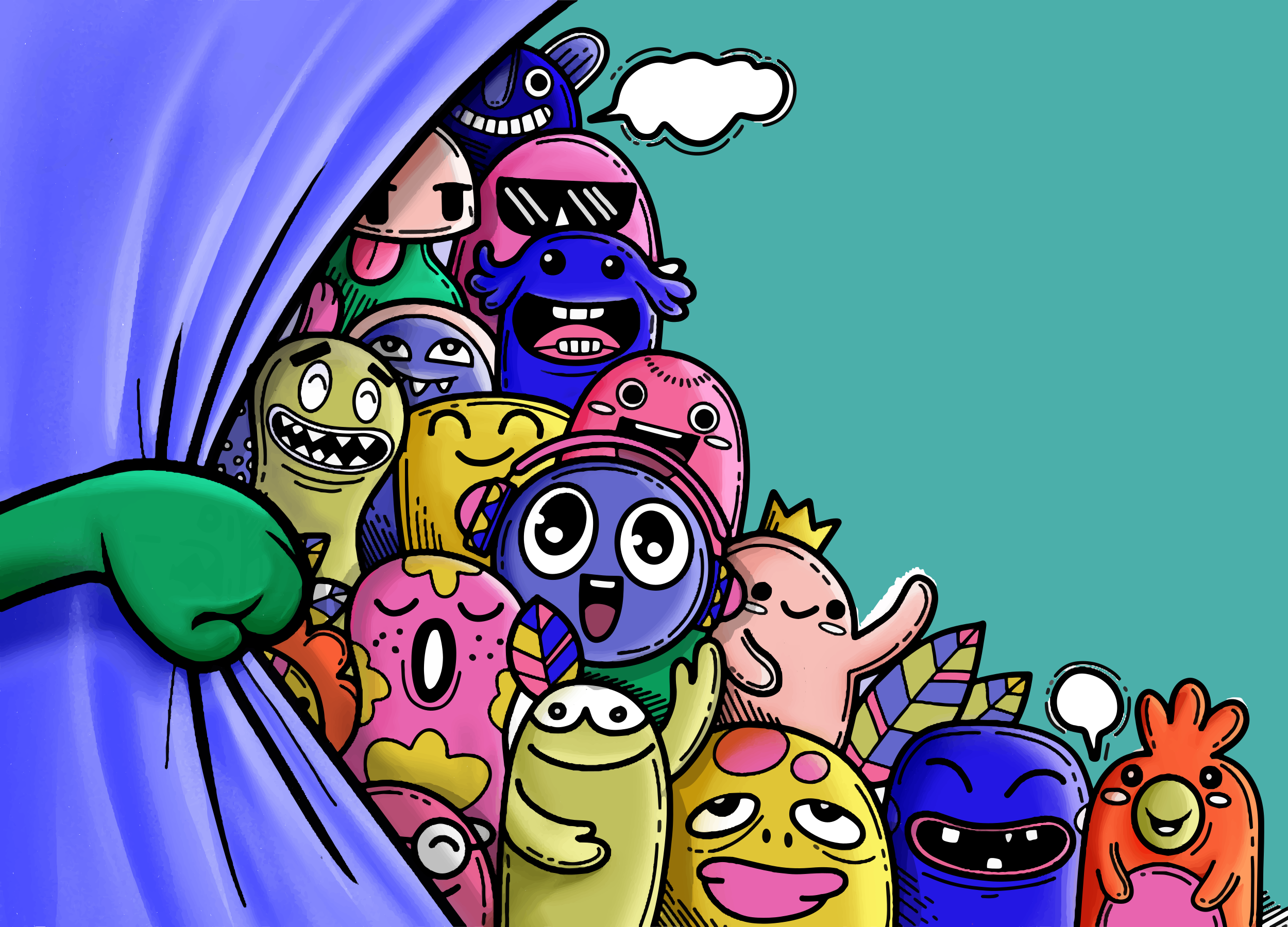 어린 이용 비닐 카펫 다채로운 몬스터 캐릭터 - TenStickers