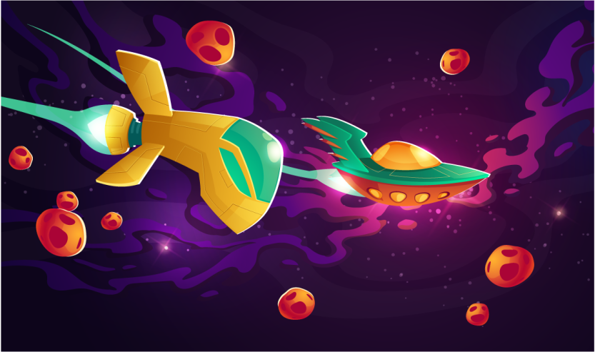 떠 다니는 공간 돌과 우주선 스타 러그 - TenStickers