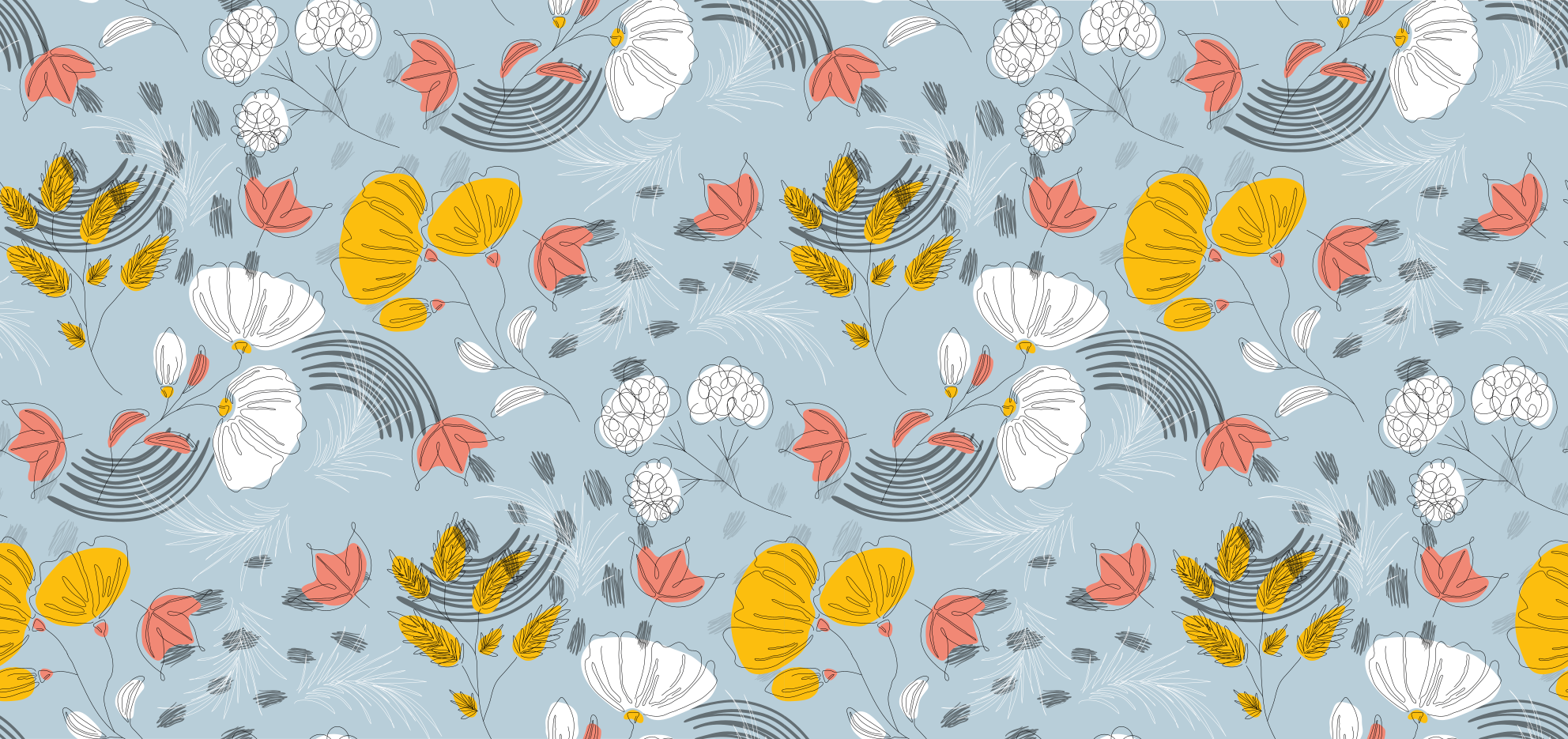 비닐 카펫 꽃과 식물 파란 패턴 블룸 - TenStickers