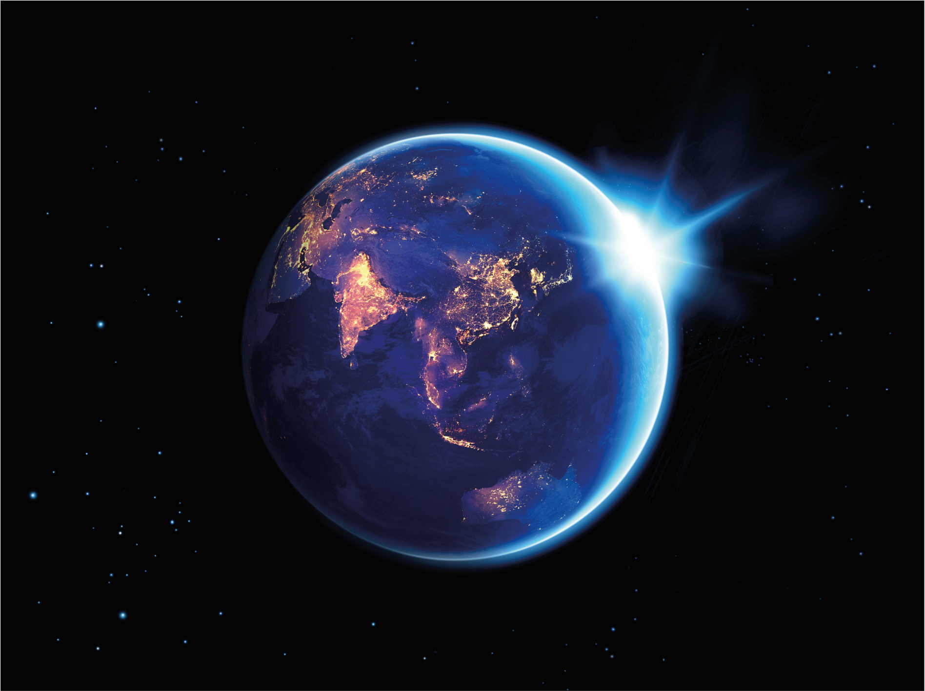 푸른 빛 거실 깔개로 둘러싸인 지구 - TenStickers