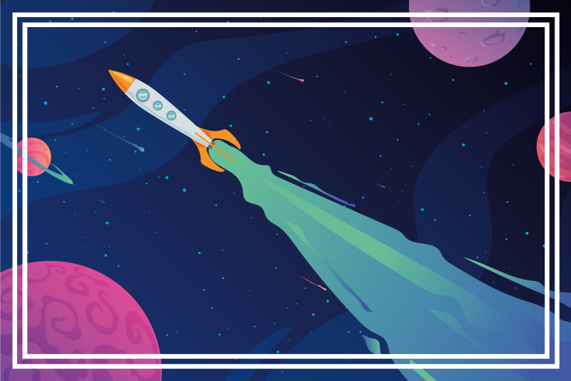별이있는 비닐 카펫 궤도에 있는 우주선 - TenStickers