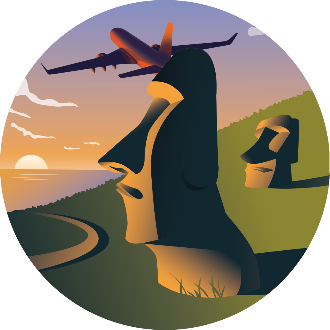 비닐 카펫 게시판 이스터섬 석양 - TenStickers