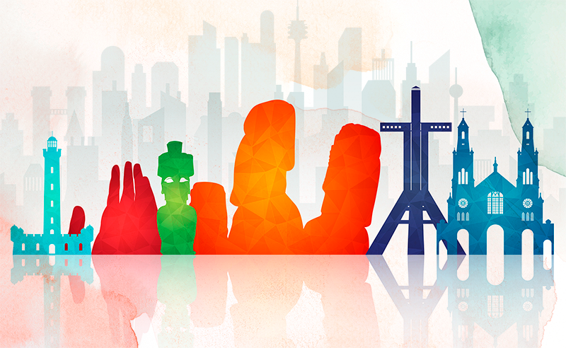 침입 비닐 카펫 다채로운 스카이라인 실루엣 - TenStickers