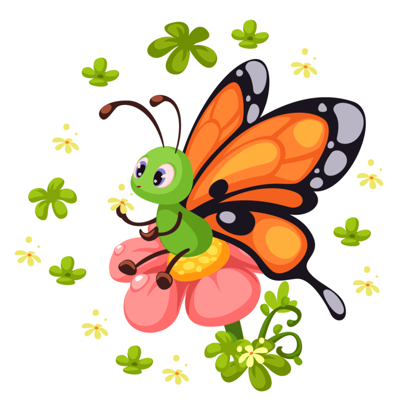 나비는 꽃 동물 양탄자에 앉아 - TenStickers