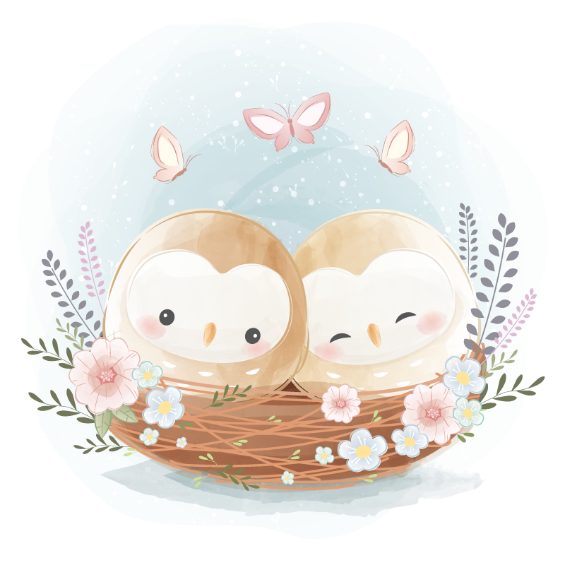 침실용 비닐 카펫 커플 올빼미 둥지 - TenStickers