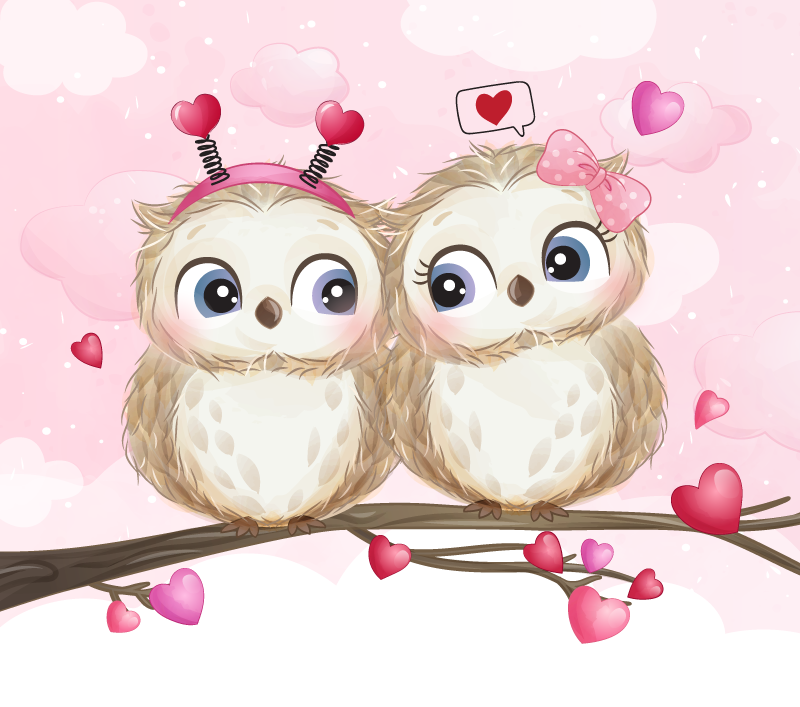 침실용 비닐 카펫 귀여운 올빼미 커플 - TenStickers