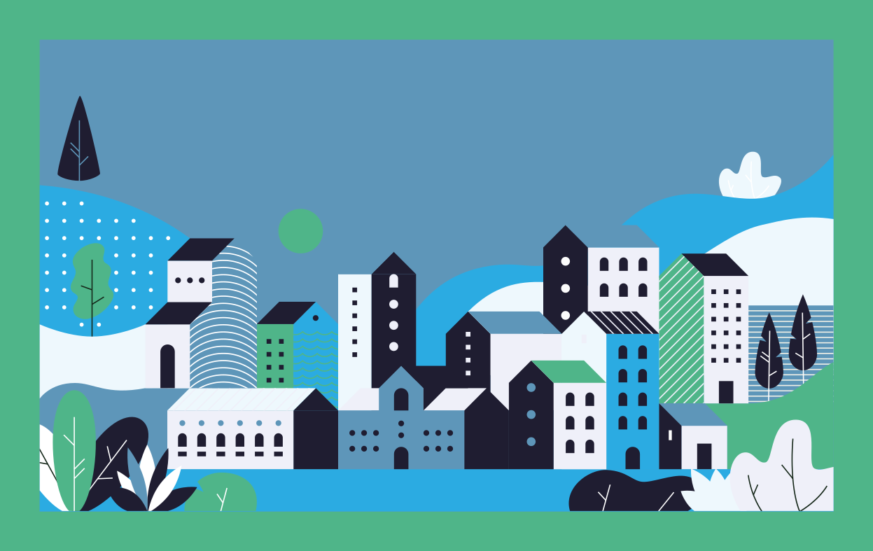 어린 이용 비닐 카펫 파란 도시 풍경 - TenStickers