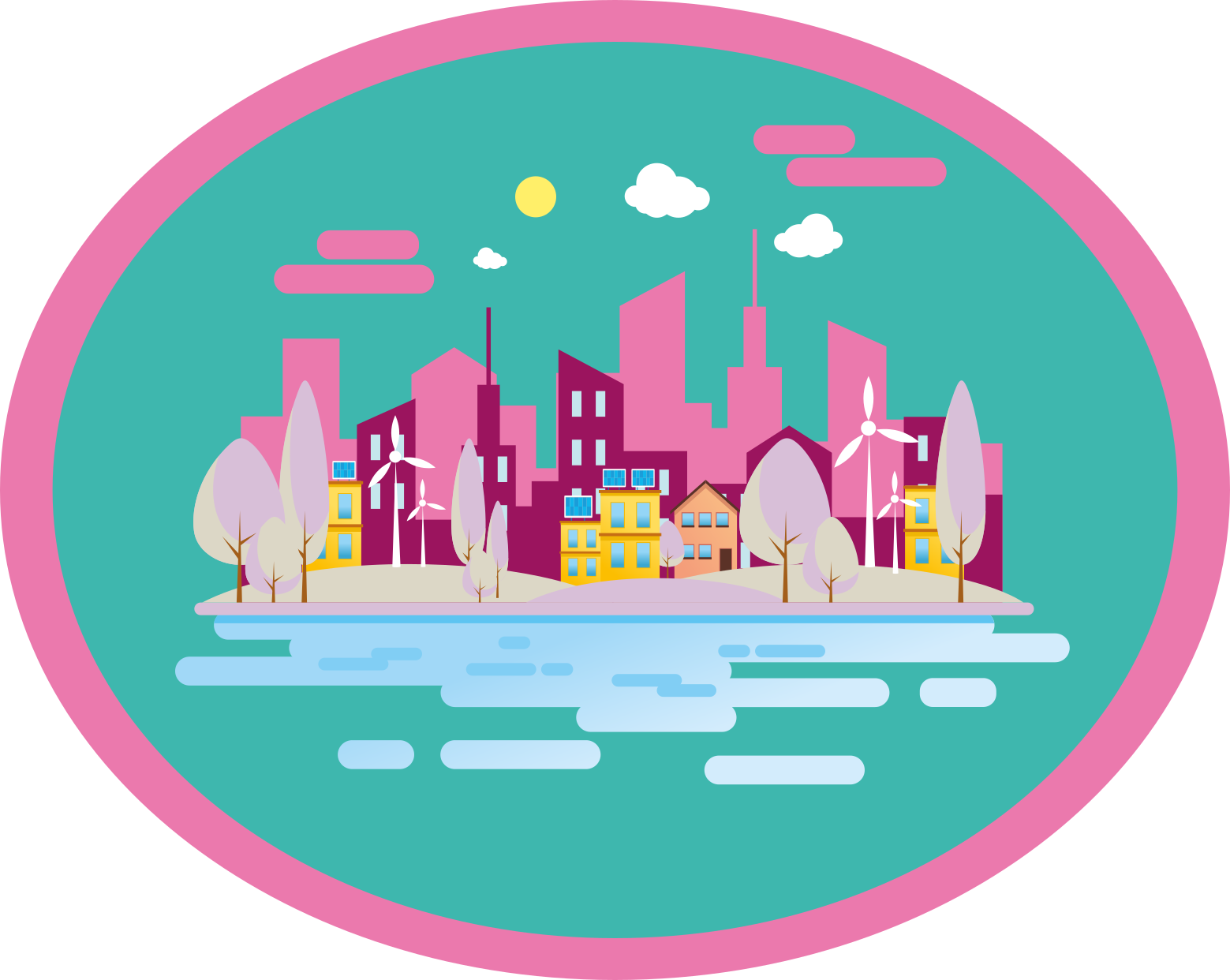 어린 이용 비닐 카펫 다채로운 도시 풍경 - TenStickers