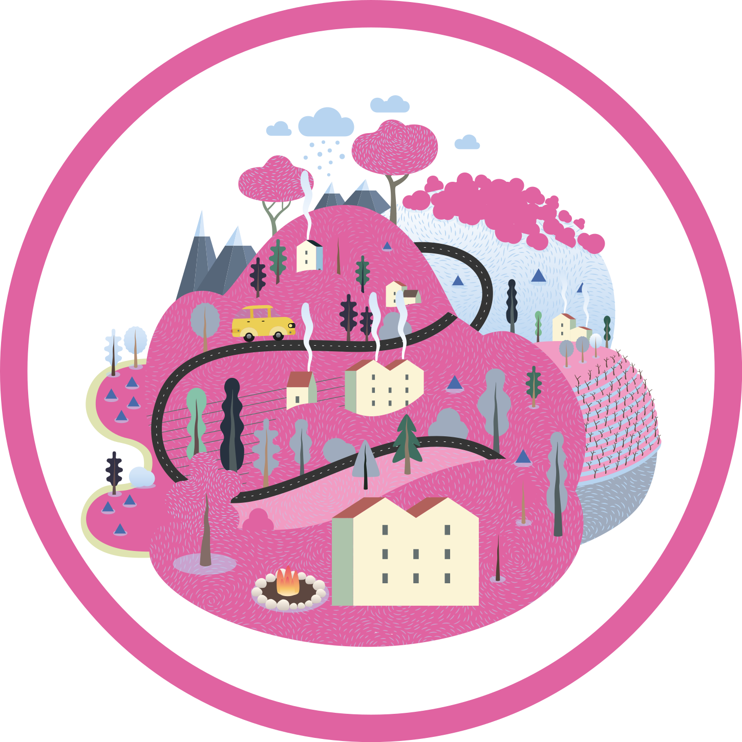 비닐 도로 카펫 다채로운 마을 풍경 - TenStickers