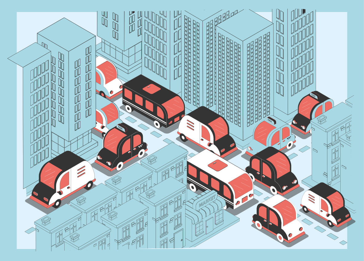 민트 블루 바쁜 도시 어린이 비닐 러그 - TenStickers