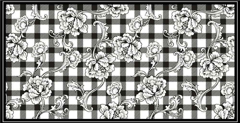 체크 패턴의 꽃무늬 거실 깔개 - TenStickers