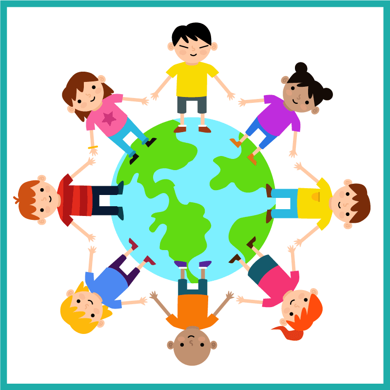 손을 잡고 아이 세계지도 깔개 - TenStickers