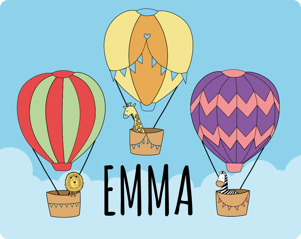 이름이있는 비닐 카펫 다채로운 열기구 - TenStickers