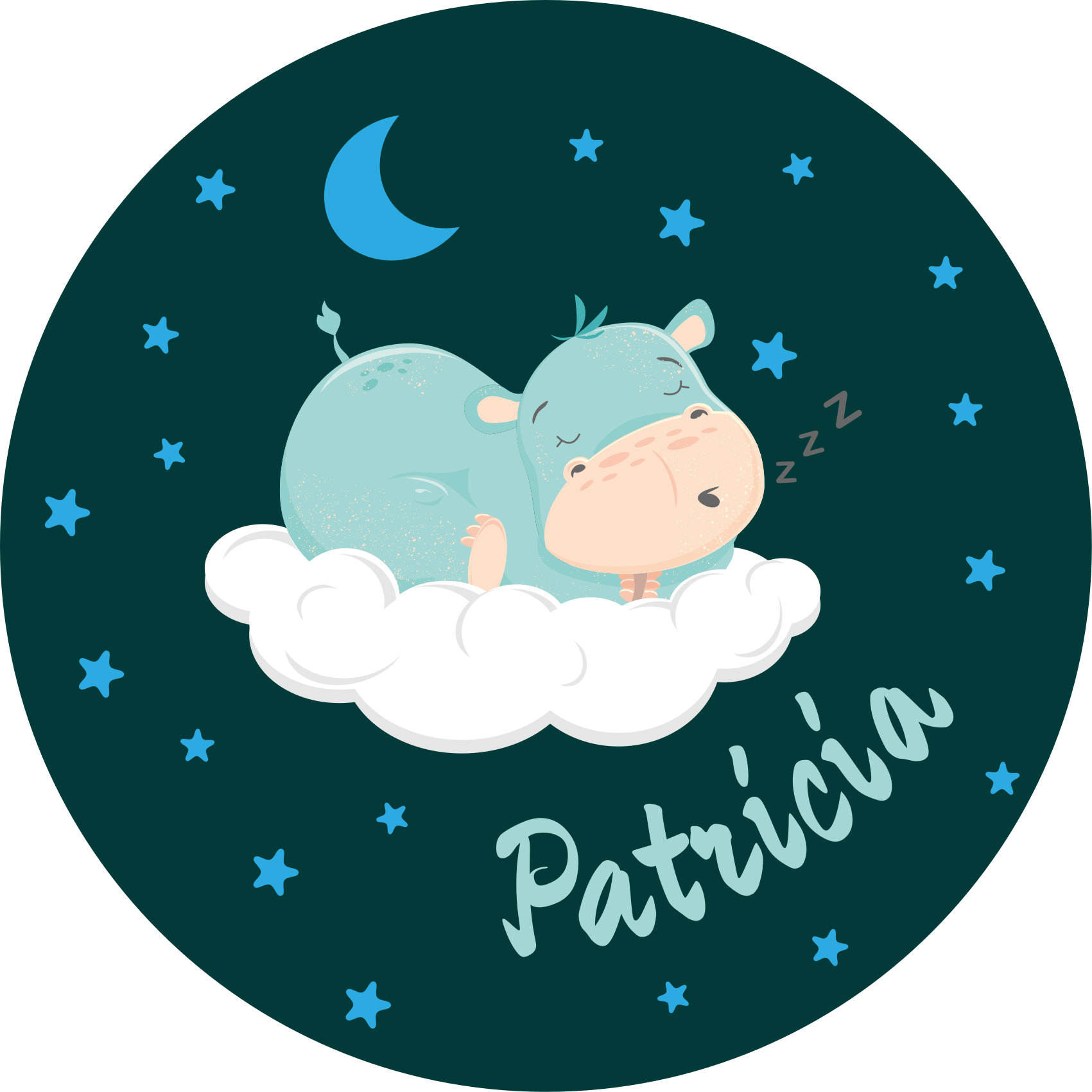 비닐 카펫 보육 이름이 있는 잠자는 하마 - TenStickers