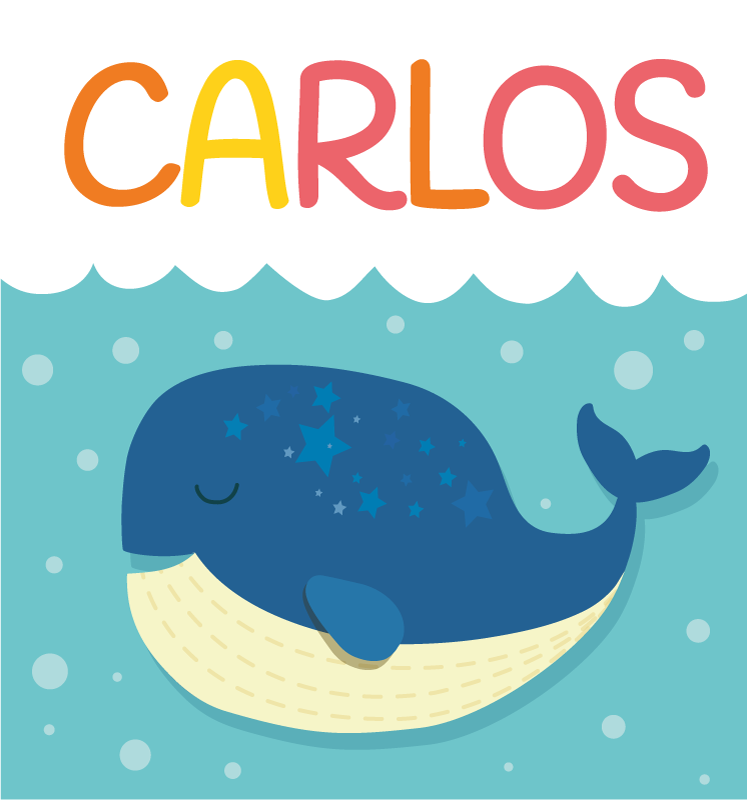 이름이있는 비닐 카펫 유쾌한 고래 장면 - TenStickers