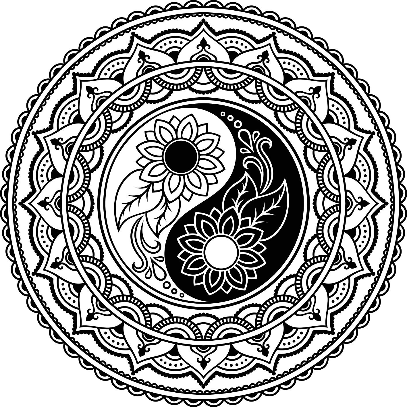 만다라 비닐 카펫 음양 해바라기 - TenStickers