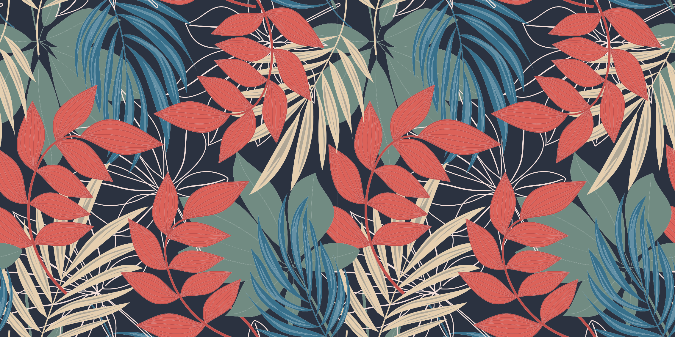 비닐 카펫 꽃과 식물 생기 있는 잎 패턴 - TenStickers